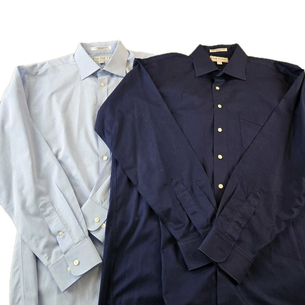 Lot Of 2 Paul Fredrick Long Sleeve‎ 100% Cotton Button Down Shirts 17-37